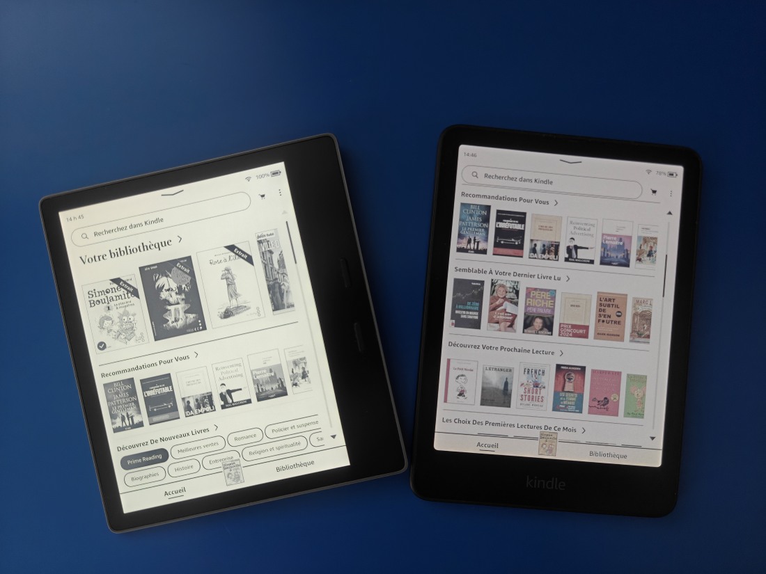 Comparaison entre l'interface de ma vieille Kindle Oasis 9 (2018) et la Colorsoft Edition Signature (Photo Steeve Fortin)