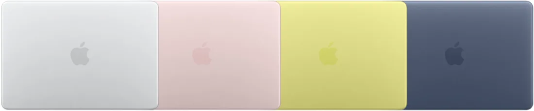 Les différentes couleurs du MacBook Neo : Argent, Rose pastel, Agrume et Indigo (Photo Apple)