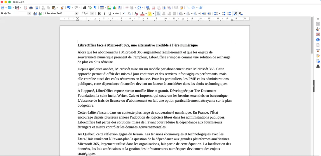 Application de traitement de texte LibreOffice